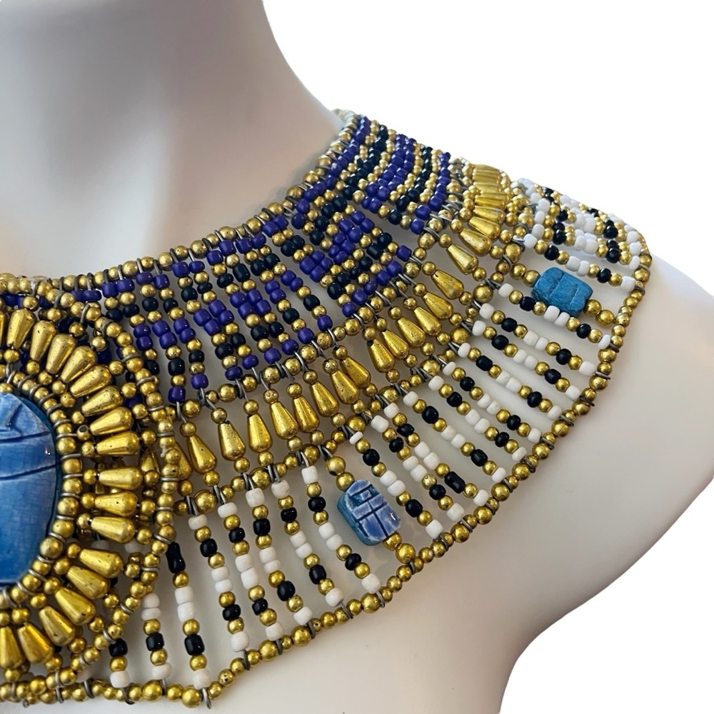 Ancient Egyptian Revival Beaded Scarab Collar
Necklace Handmade Statement Piece - Picture 8 of 13